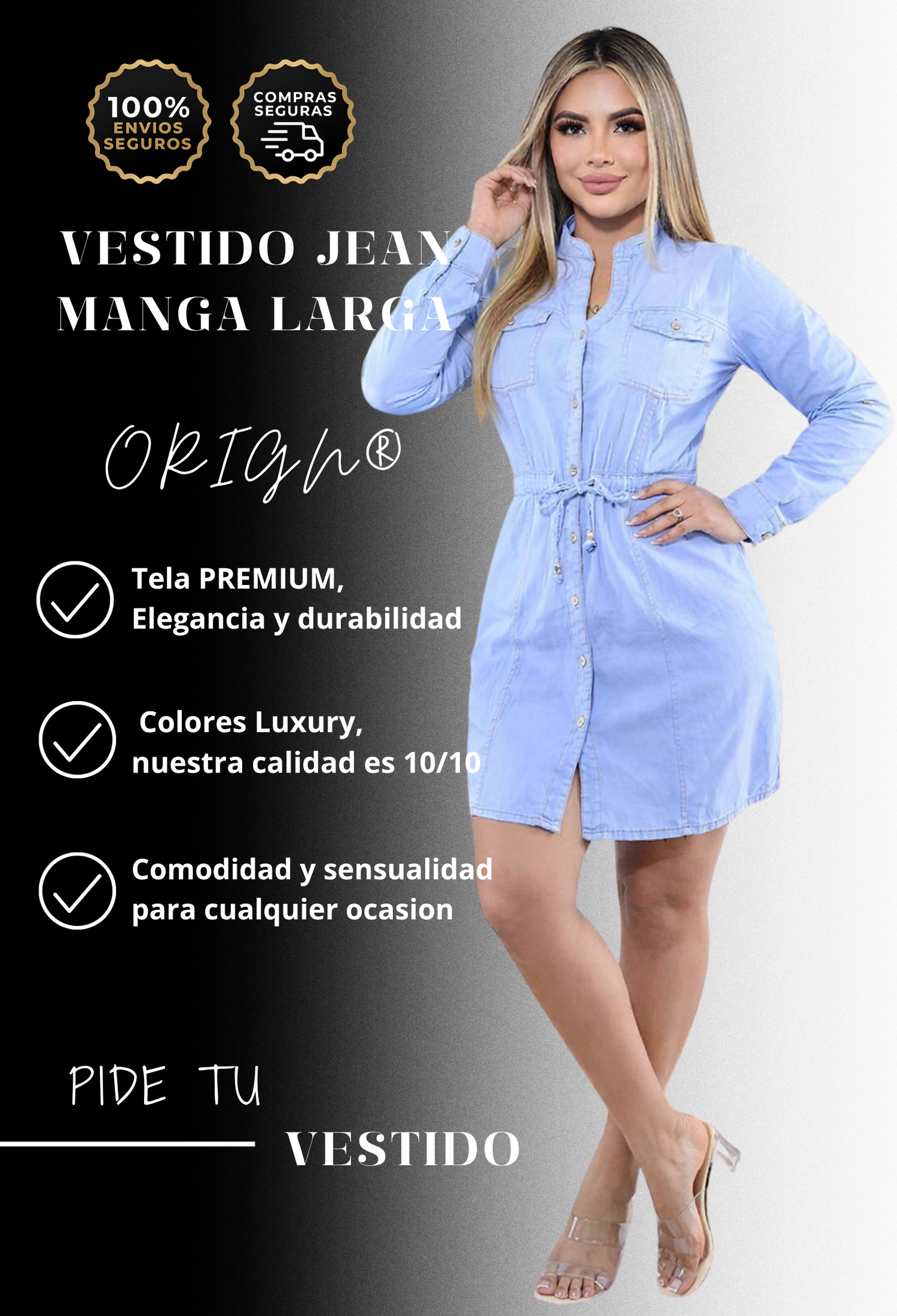 VESTIDO JEAN MANGA LARGA®