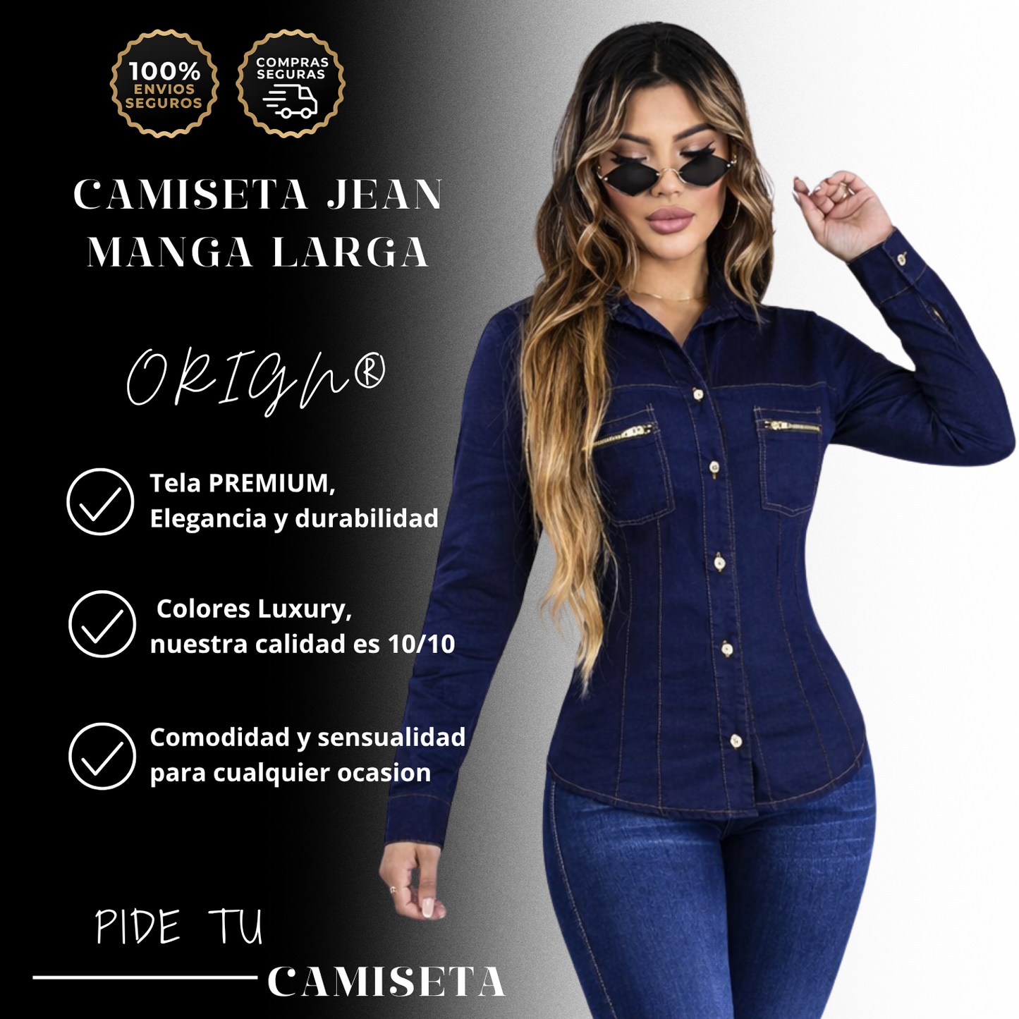 CAMISA JEANS MANGA LARGA®